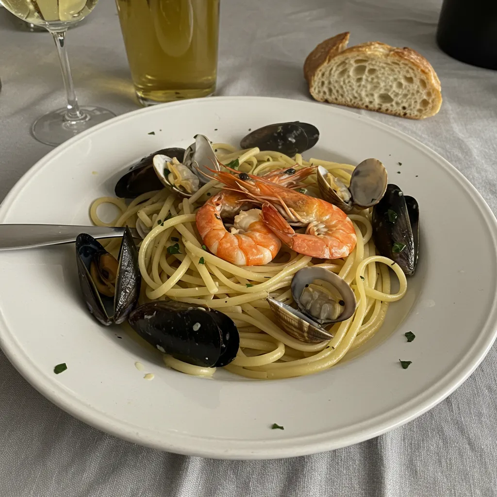 Seafood Linguine with White Wine Sauce: Christmas & Thanksgiving Elegant Holiday Masterpiece - secondary view